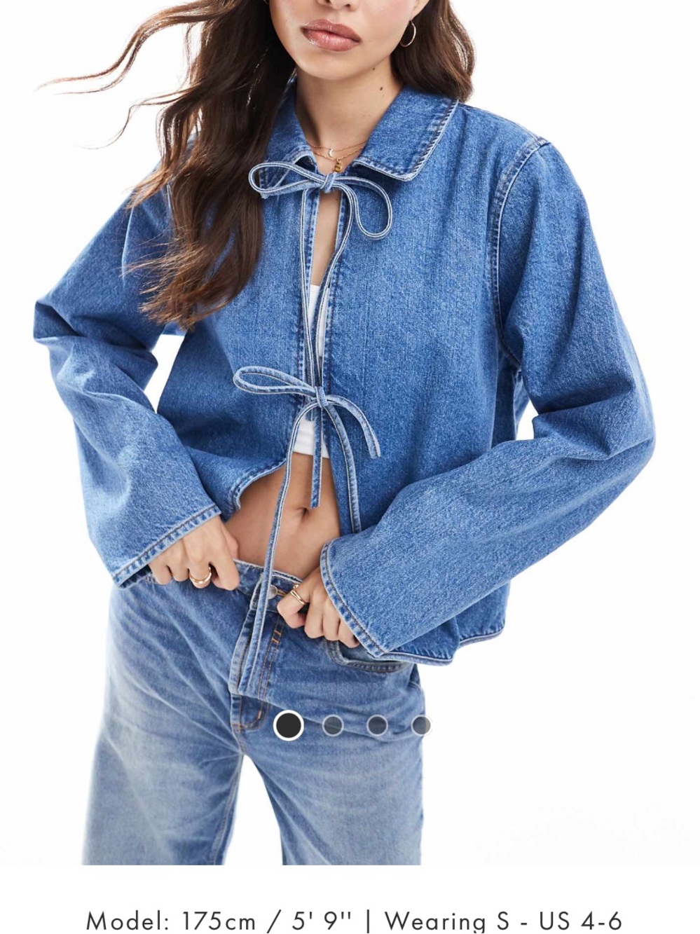 ASOS DESIGN Denim Tie-Front Cropped Shirt Blue
